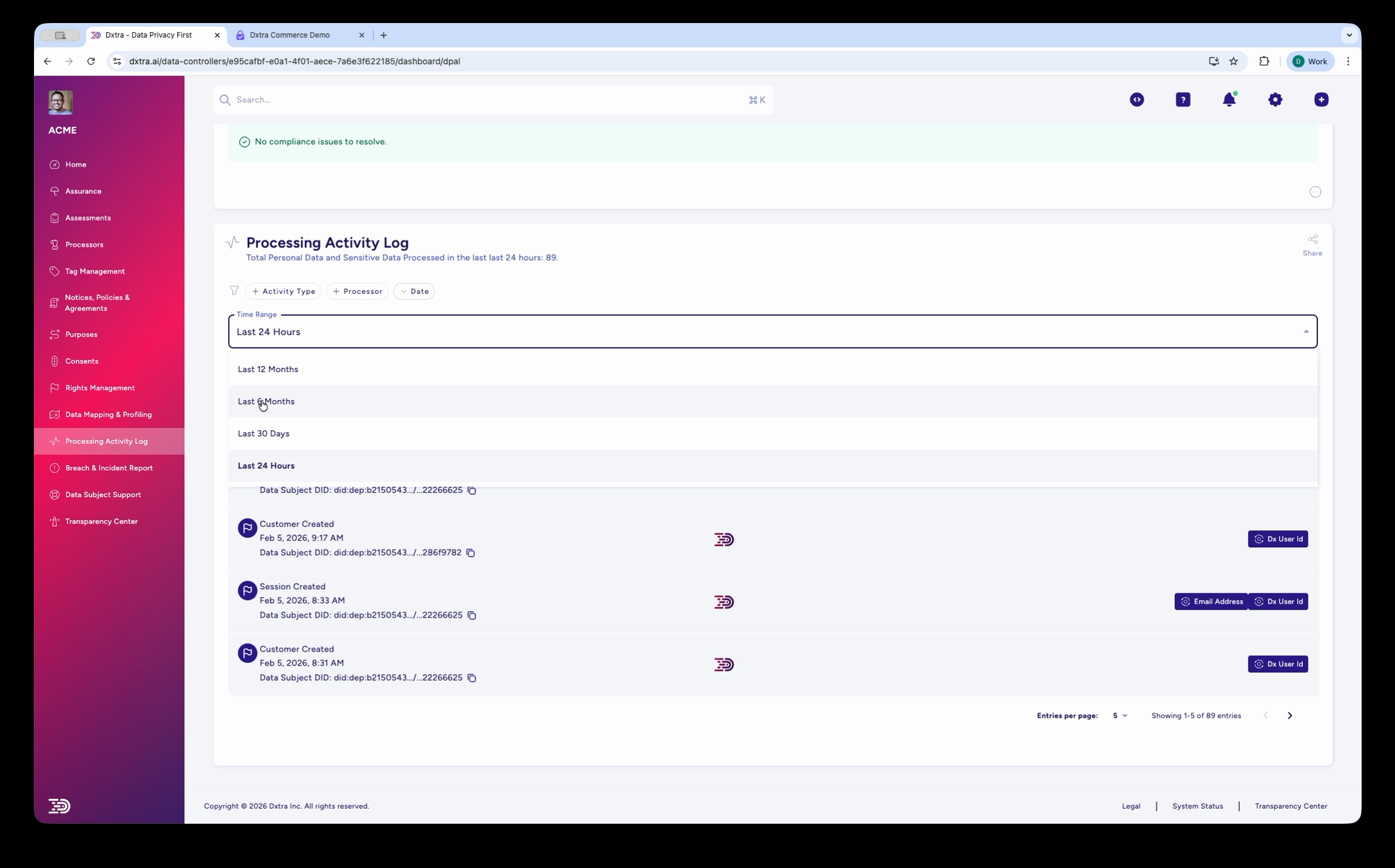 Processing Activity Log with filters